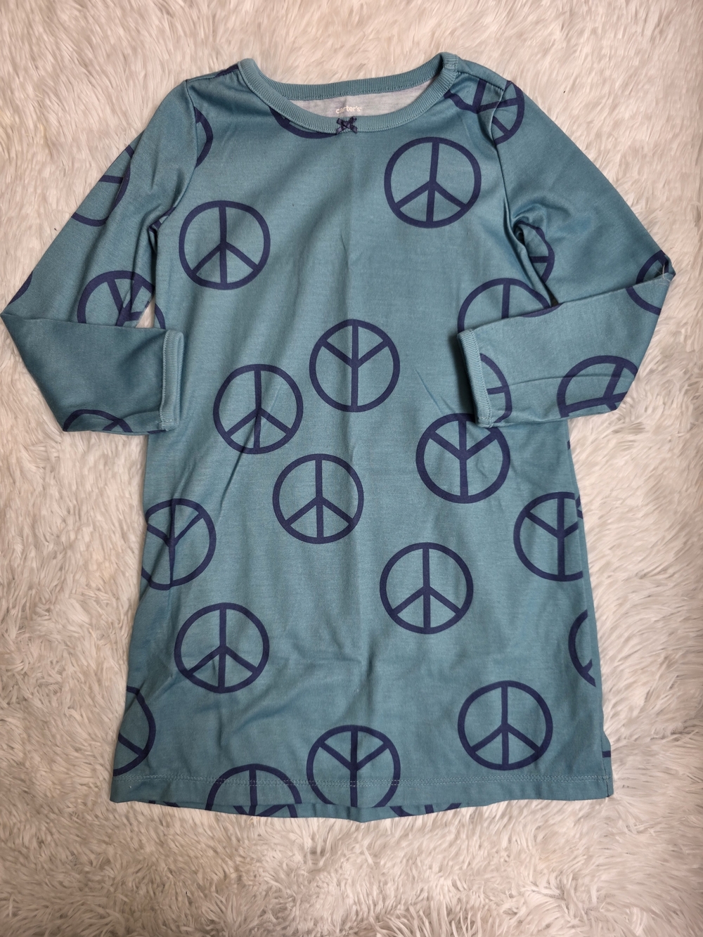 Carter's Teal Long Sleeve Peace Sign Nightgown